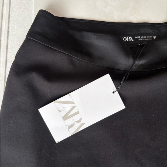 NWT Zara Dress Pants Asymmetrical Waist with Satin Trim Black Size XS - Picture 2 of 9